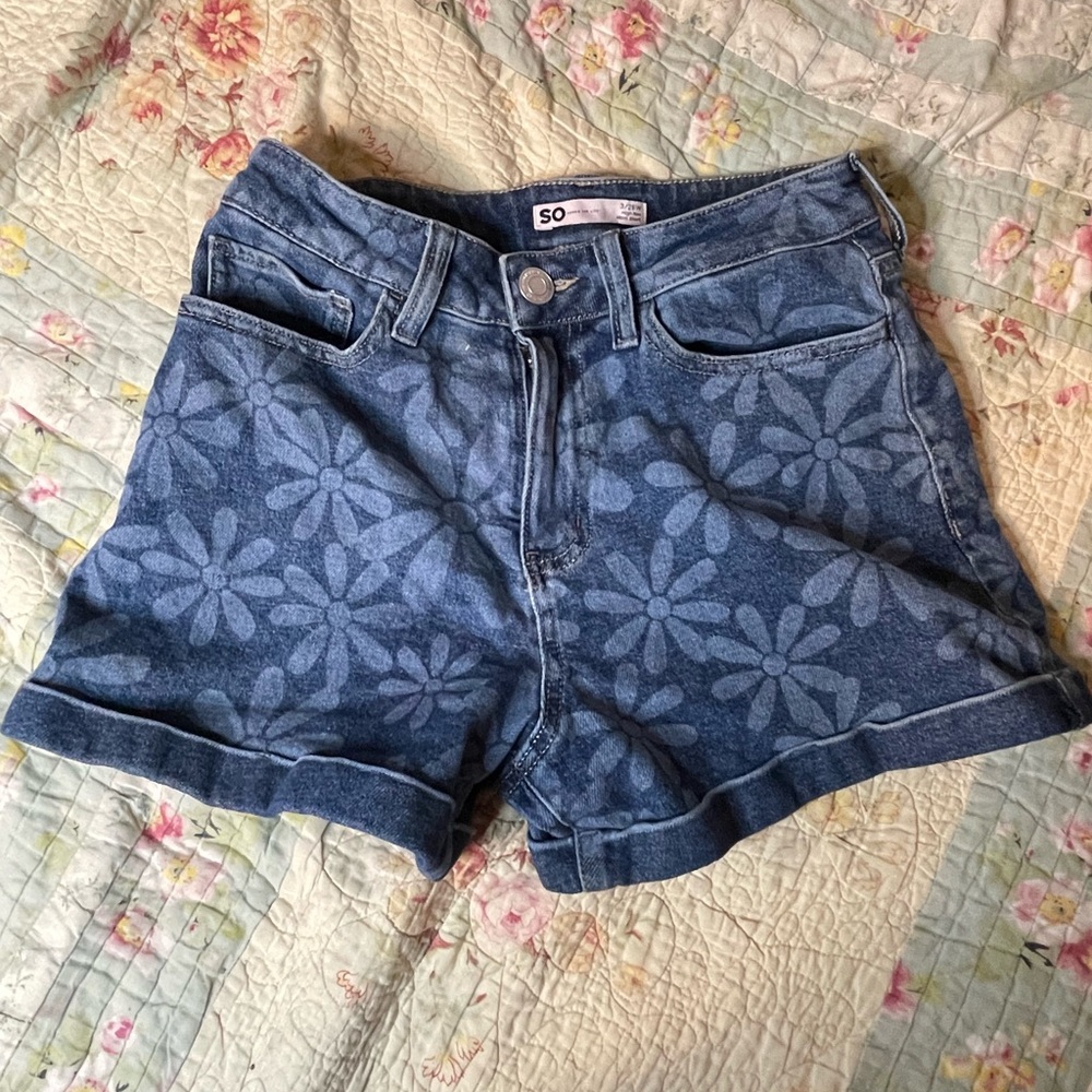 Blue Jean Shorts with Floral Pattern